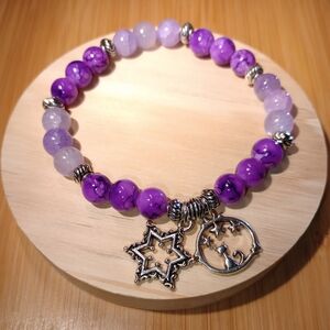 Original Handcrafted Stunning Purple And Violet Crackle Quartz Beaded Bracelet